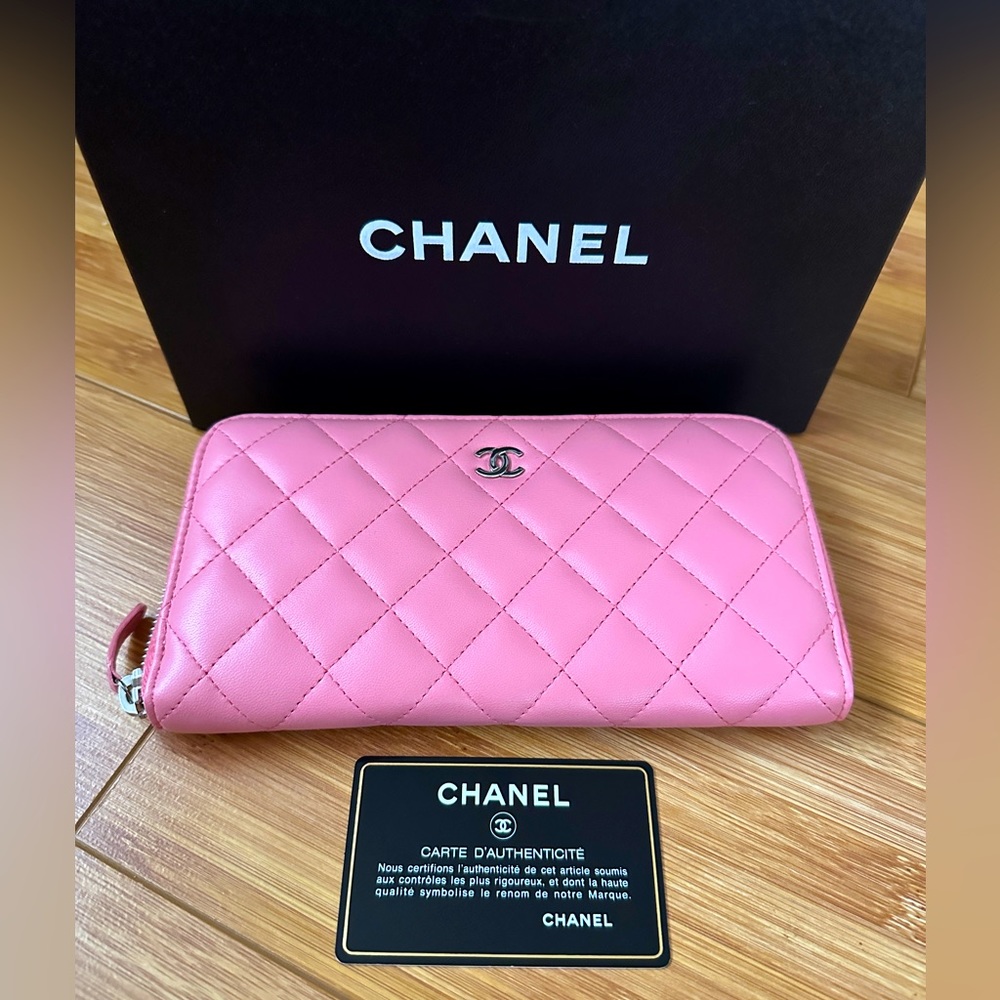 Brand new with box Chanel Barbie soft pink quilted lambskin zip around wallet